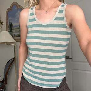 The Limited Metallic Striped Tank Top - Teal & White Sparkly Y2K Top
